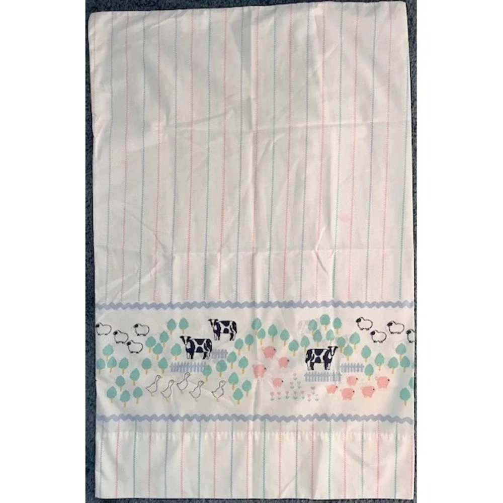 Vintage‎ Standard pillowcase, Farm Animals with stripe, Stevens